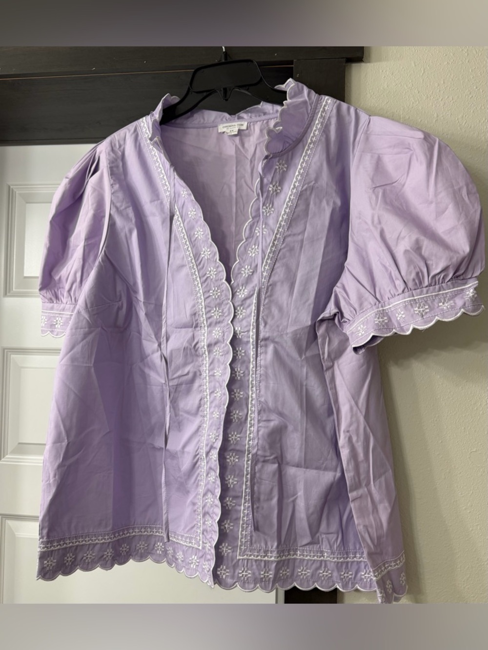 Scalloped Lace-Trim Puff Sleeve Top - Lavender Women's Size 3X - Picture 3 of 10